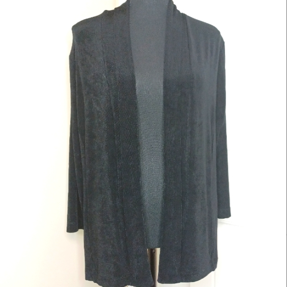 Chico's Travelers Stretch Jersey Open Front Slinky Cardigan Topper Sz Lg Black